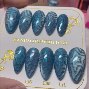 Blue Glitter  Star design Press-On Nails